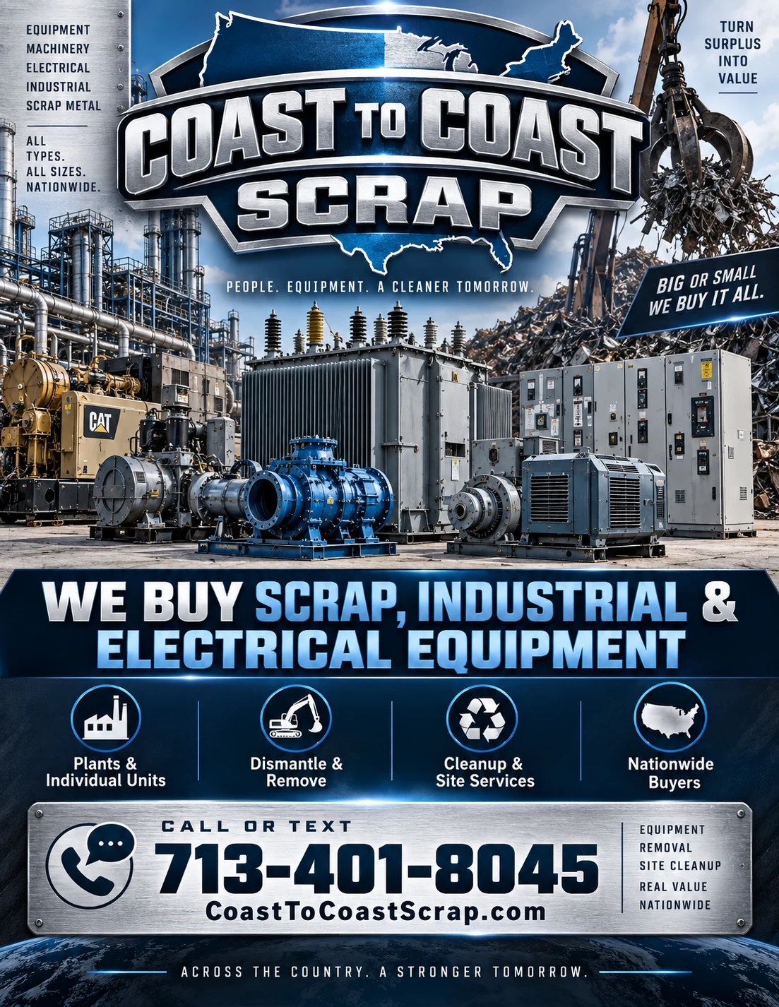 Coast to Coast Scrap: industrial equipment and scrap metal buyers — 713-401-8045, CoastToCoastScrap.com